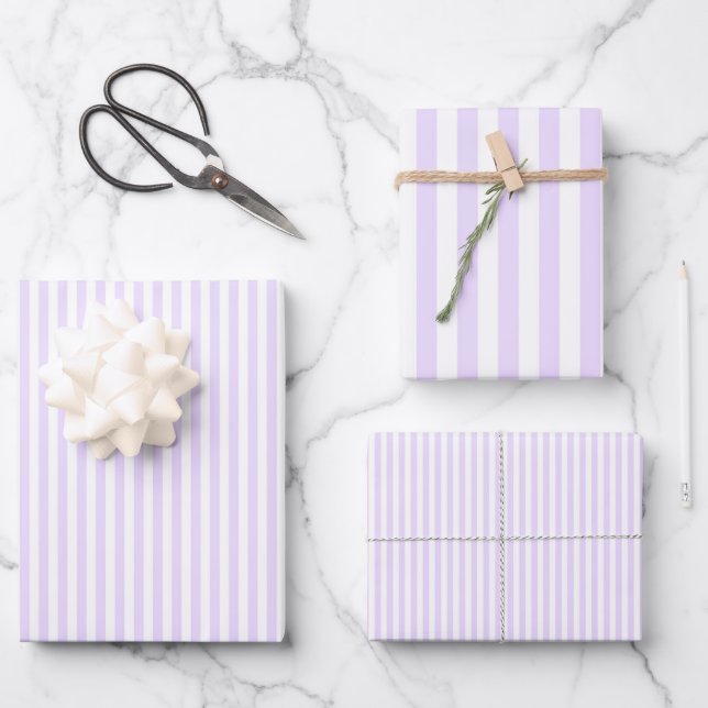 Pale Purple & White Stripes Wrapping Paper Sheet (Front)