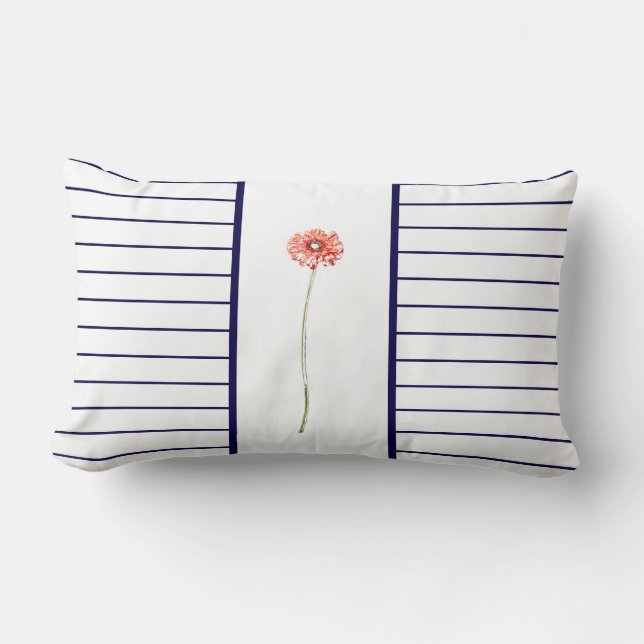 Pale Red Gerbera Daisy Flower Stripe Cushion (Front)