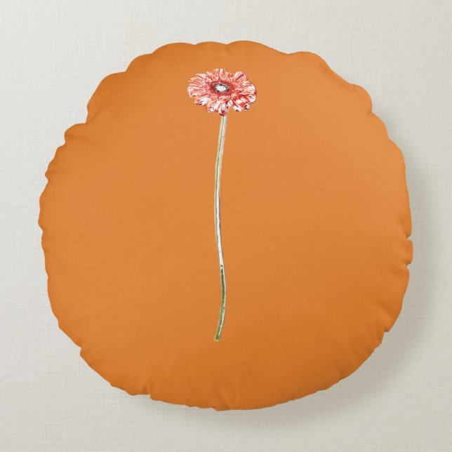 Pale Red Gerbera Flower Round Cushion (Front)