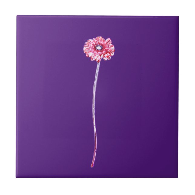 Pale Red Pink Purple Gerbera Flower Ceramic Tile (Front)