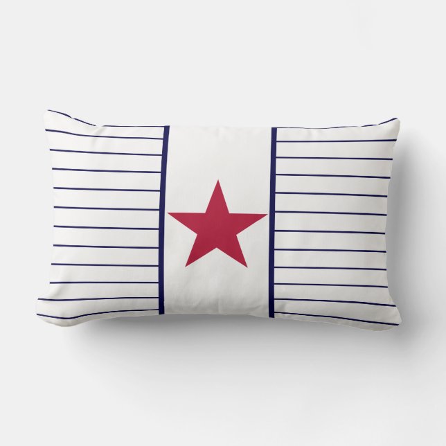 Pale Red Star Dark Blue Stripes Cushion (Front)