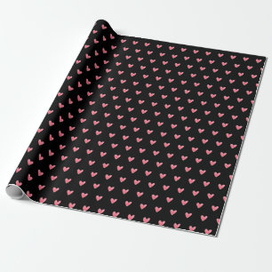 Pale Red Valentines Heart on Black Wrapping Paper