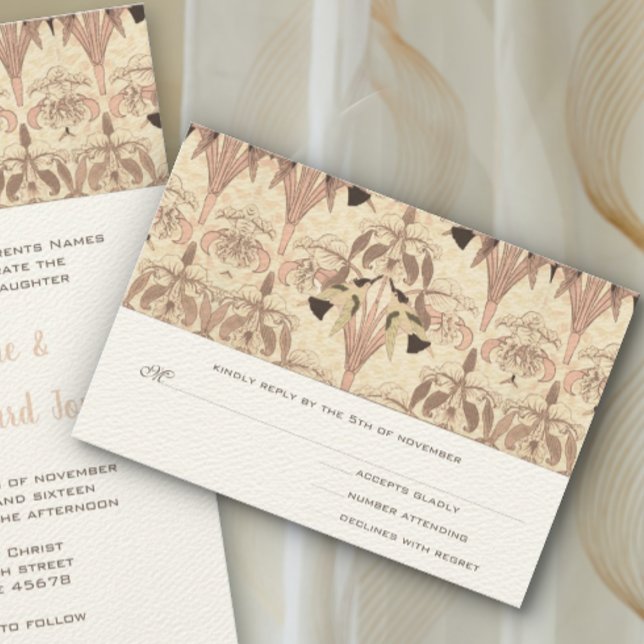 Pale Rose Art Nouveau Hummingbirds Wedding RSVP Ca Card (Creator Uploaded)