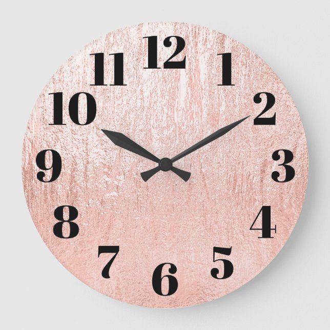 Pale Rose Gold Glam Texture Large Clock (Front)