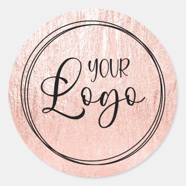 Pale Rose Gold Glam Texture Logo Classic Round Sticker (Front)