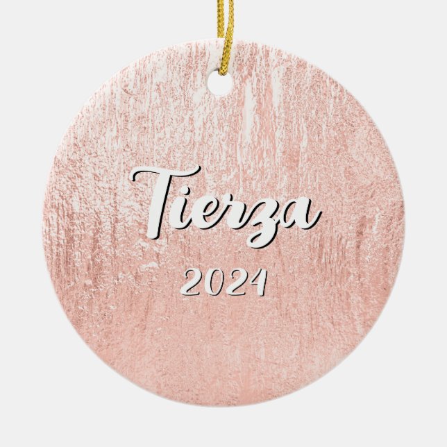 Pale Rose Gold Glam Texture Personalised Ceramic Ornament (Front)
