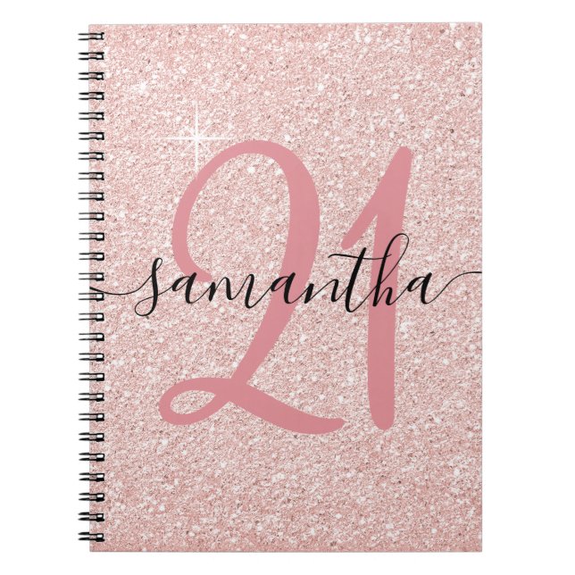 Pale Rose Gold Glitter Personalised 21 Birthday Notebook (Front)