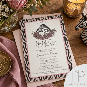 Pale Rose Grey Little Wild One Zebra Baby Shower Invitation