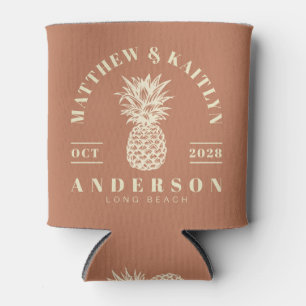 Pale Rose Tropical Pineapple Wedding Crest Can Cooler