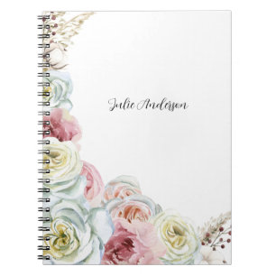Pale roses in pink cream white feminine personal notebook