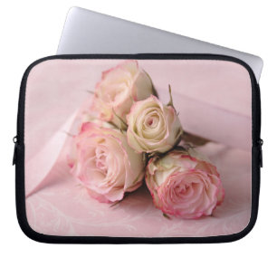 pale roses on pink swirls laptop sleeve