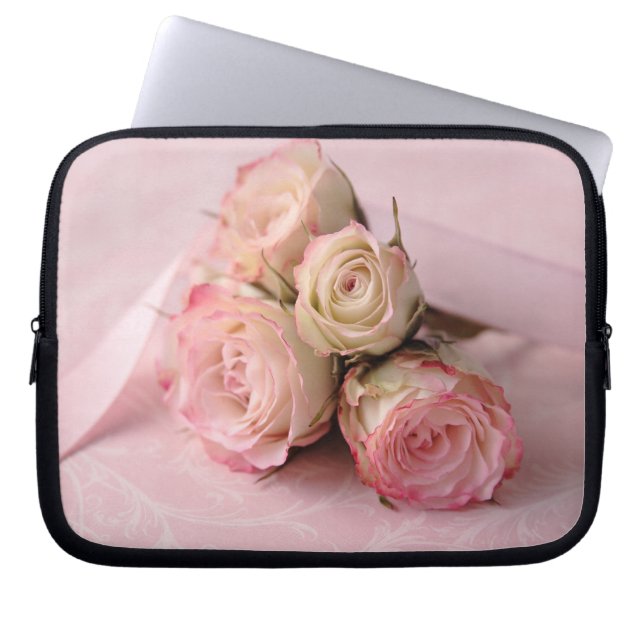 pale roses on pink swirls laptop sleeve (Front)