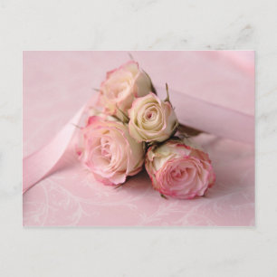 pale roses on pink swirls postcard