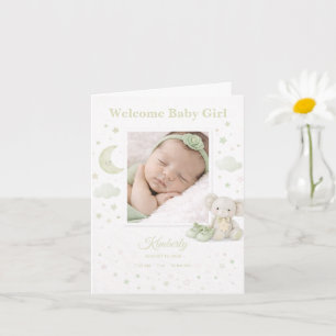 Pale Sage Baby Girl Birth Announcement Photo Card