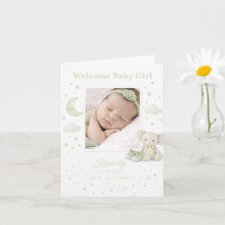 Pale Sage Baby Girl Birth Announcement Photo Card