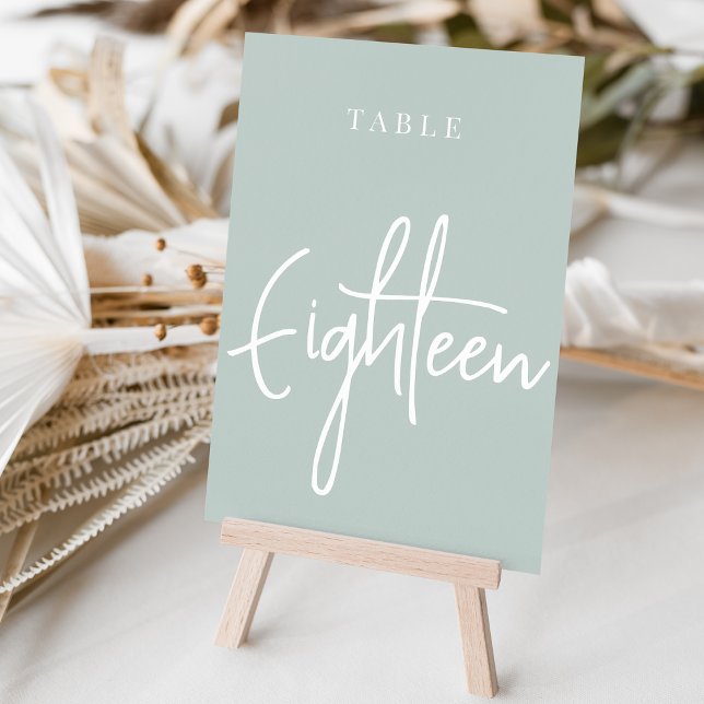Pale Sage Green Hand Scripted Table EIGHTEEN Table Number (Creator Uploaded)