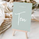 Pale Sage Green Hand Scripted Table TEN Table Number<br><div class="desc">Simple and chic table number cards in Pale Sage Green and white make an elegant statement at your wedding or event. Design features "table [number]" in an eyecatching mix of classic serif and handwritten script lettering. Design repeats on both sides. Individually numbered cards sold separately; order each table number individually...</div>