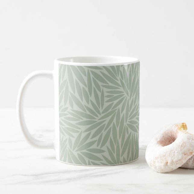 Pale Sage Green Leaf Pattern Coffee Mug (With Donut)