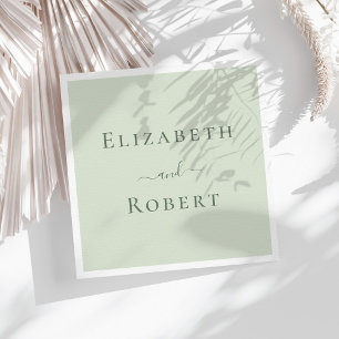 Pale Sage Green Minimalist Couple Names Wedding Napkin