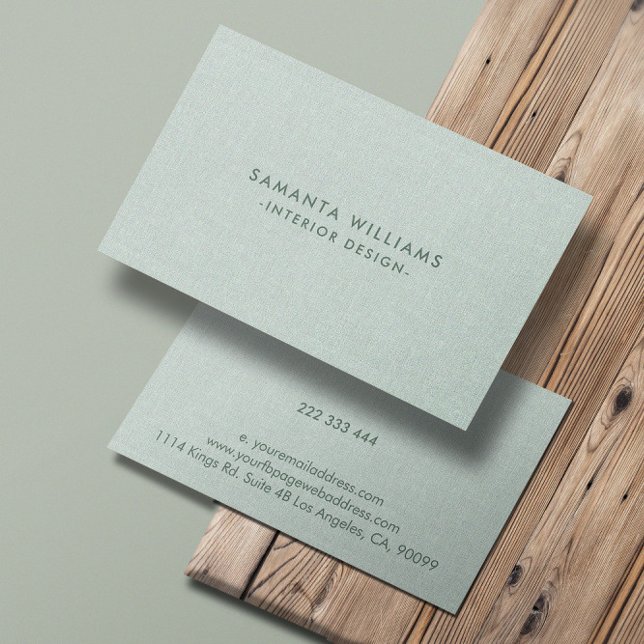 Pale Seafoam Green Linen texture Interior Design Business Card (Creator Uploaded)