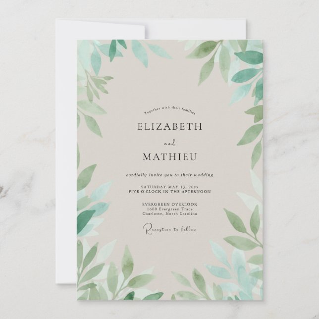 Pale Seafoam Vine Wedding Invitation (Front)