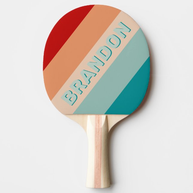 Pale Seaglass Bold Striped with Name Ping Pong Paddle (Front)