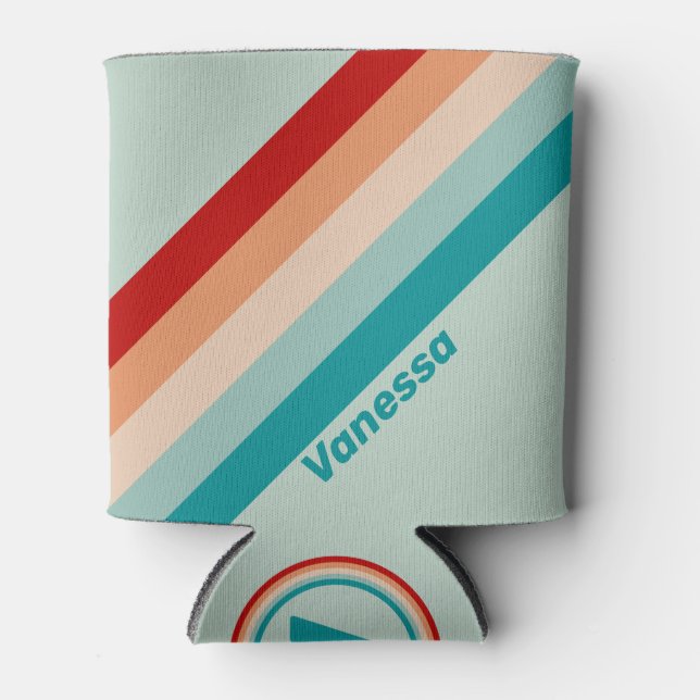 Pale Seaglass Stripes with Name Can Cooler (Front)