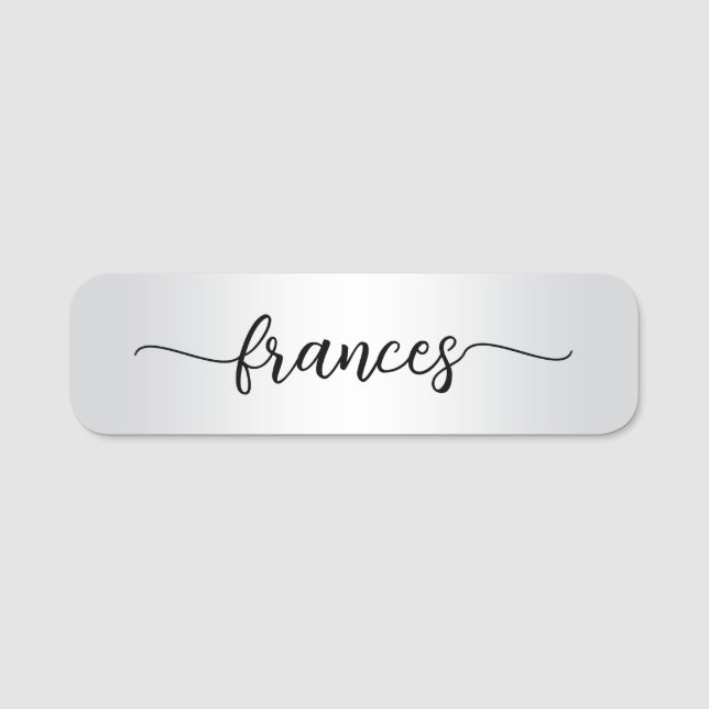 Pale Silver Gradient Handwritten Script Name Tag (Front)