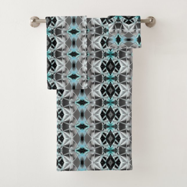 Pale silver to clear blue rapport in virtual style bath towel set (Insitu)