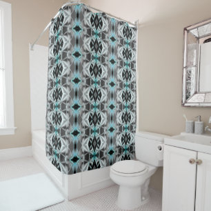 Pale silver to clear blue rapport in virtual style shower curtain