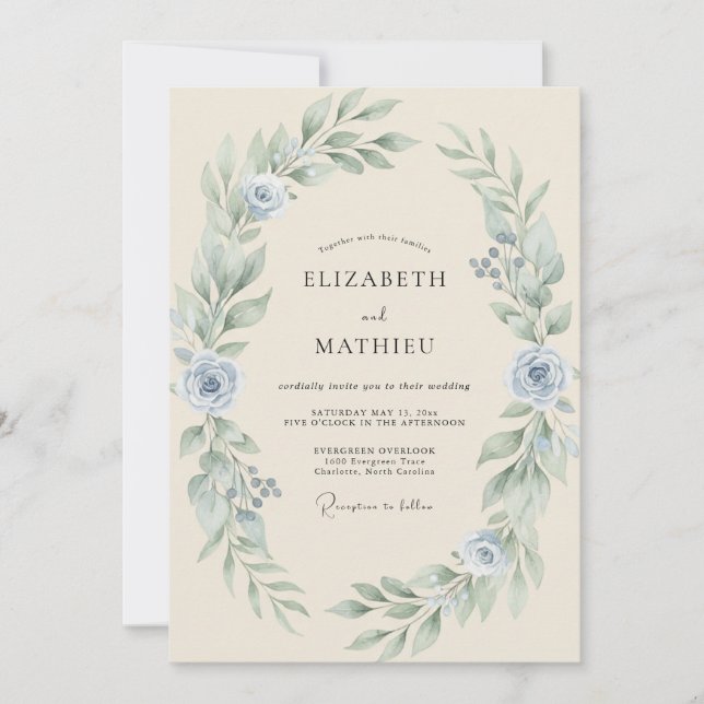 Pale Silver Wreath Wedding Invitation (Front)