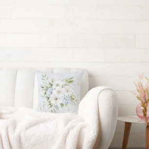 Pale Sky Blue White Floral Cushion