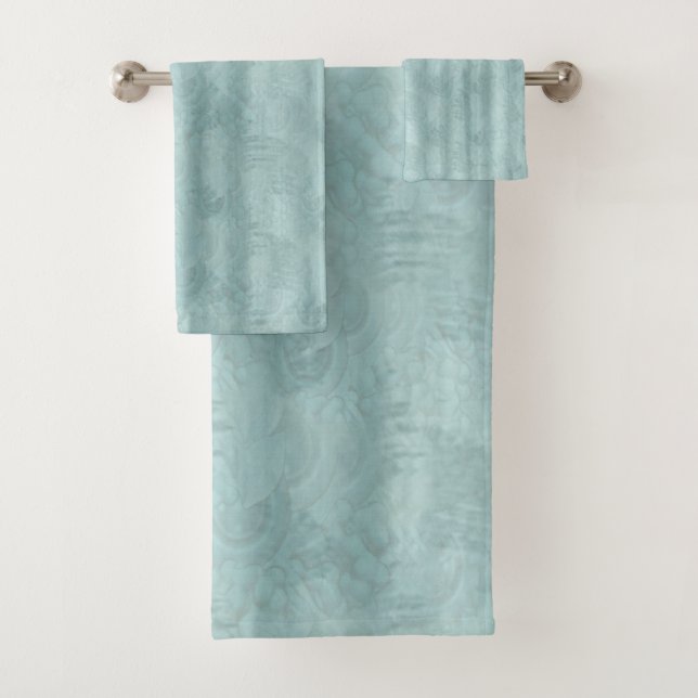 Pale soft pastel shades of sage green silk texture bath towel set (Insitu)