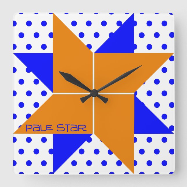 Pale Star- Orange & Blue Square Wall Clock (Front)