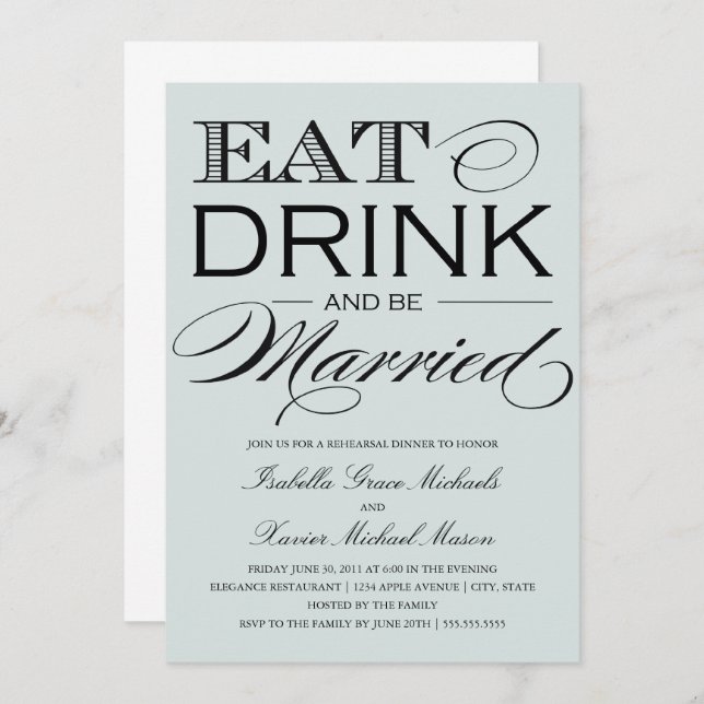 Pale Stone Eat, Drink | Rehearsal Dinner Invitation (Front/Back)