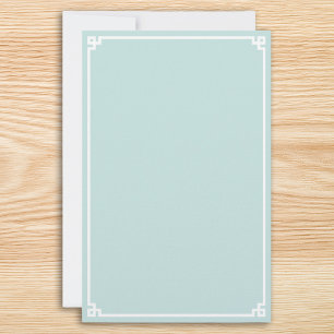 Pale Teal and White Greek Key Border Stationery