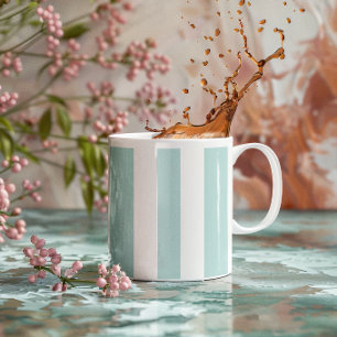 Pale Teal and White Vertical Stripes Coffee Mug