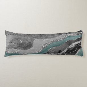 Pale Teal Gray Marble Agate Silver Glitter Glam #1 Body Cushion