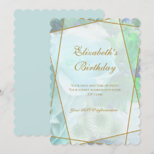 Pale Teal Rose Garden Birthday Invitation Card