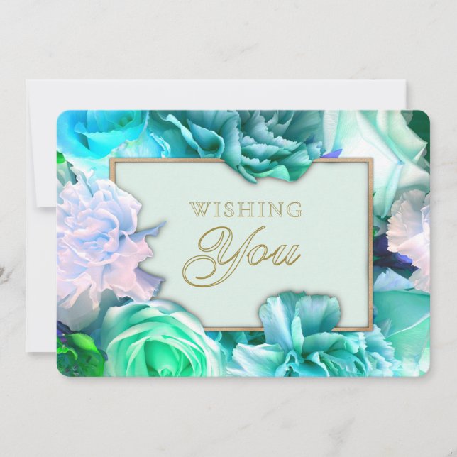 Pale Teal Rose Secret Gardens Birthday Card (Front)