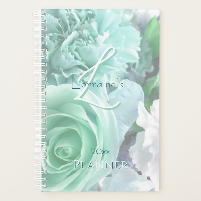 Pale Teal Rose Secret Gardens Planner (Front)