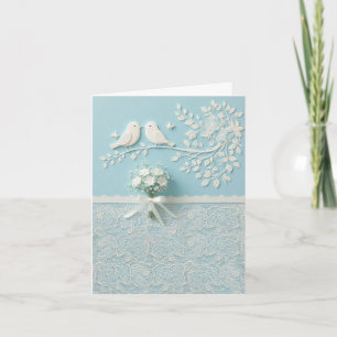 Pale Teal with Romantic Lace and Birds Wedding  Invitation