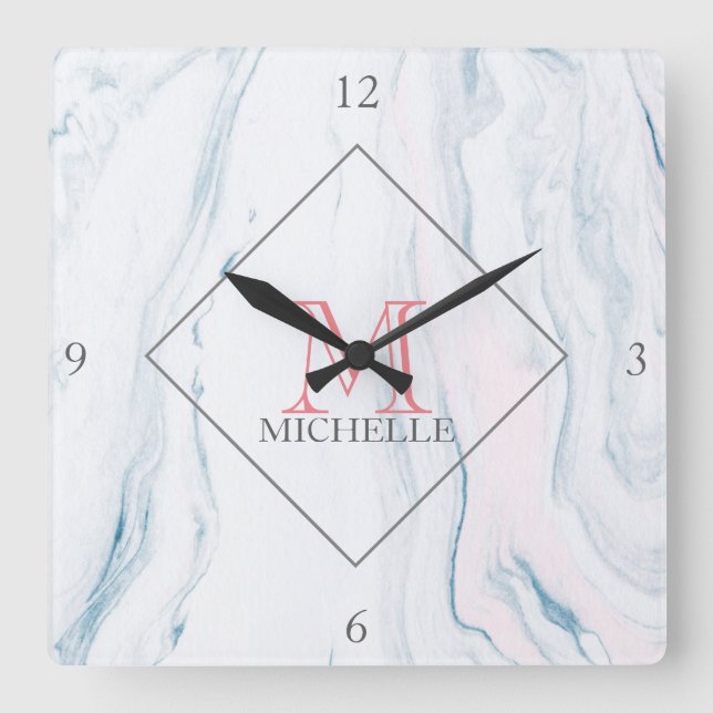 Pale Tones Marble Stone Square Wall Clock (Front)