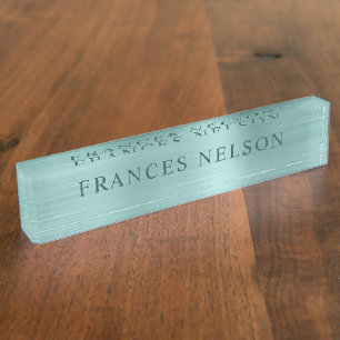 Pale Turquoise Metallic Look Stylish Serif Nameplate