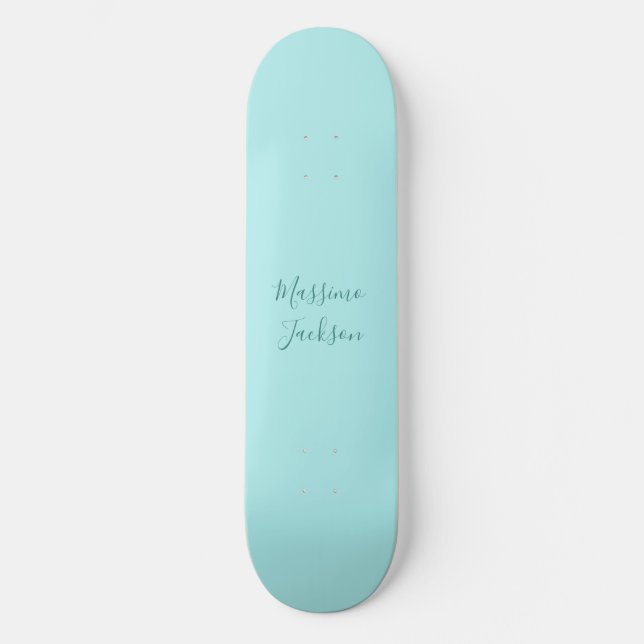 Pale Turquoise Minimalist Add Name Personalised Skateboard (Front)