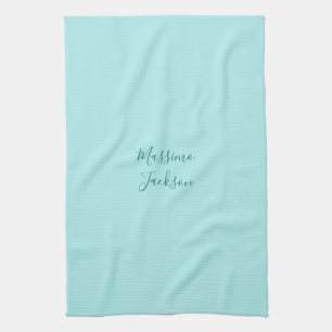 Pale Turquoise Minimalist Add Name Personalised Tea Towel