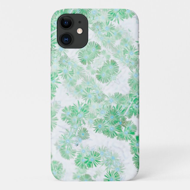Pale Turquoise Pastel Wild Flowers  iPhone 11 Case (Back)