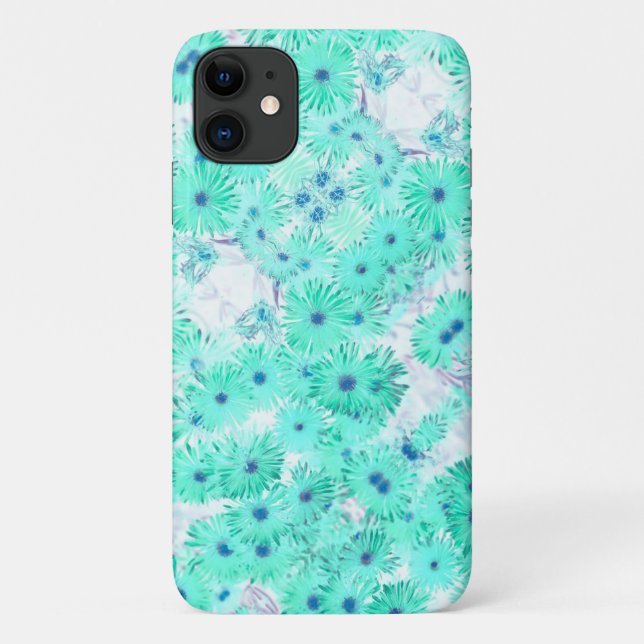 Pale Turquoise Pastel Wild Flowers  iPhone 11 Case (Back)