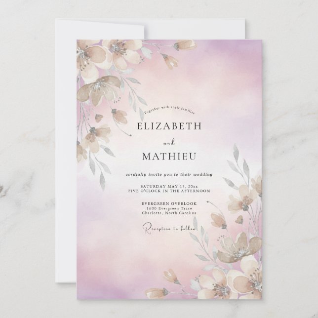 Pale Violet Leaf Wedding Invitation (Front)