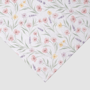Pale Watercolor Style Flowers Pink Purple Yellow Tissue Paper